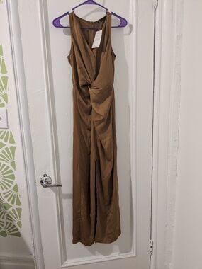 Women's Knot-Front Sleeveless Jumpsuit Dress in Brown